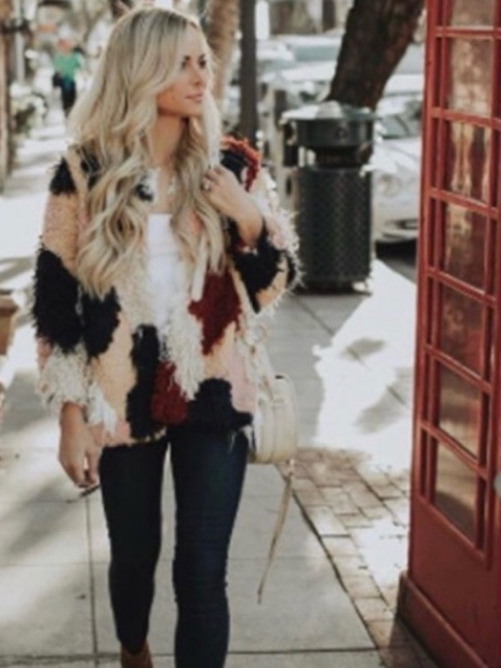 Tularosa Pfeiffer Shag Coat Boho Furry Colorblock Jacket Size Medium EUC